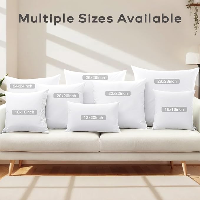 SAVORI 16x24 Lumbar Pilow Insert, Set of 2 Down Feather 16x24 Euro Pillow Inserts, Soft Fluffy Sleeping Pillow with 100% Cotton Cover, Decorative Throw Pillows for Couch Sofa Bed-White