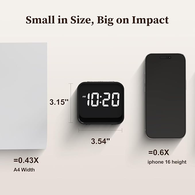 HOUSBAY Wooden Sound Machine Alarm Clock for Bedrooms - Gentle Wake-Up with Birdsong, White Noise for Sleeping, Small Digital Clock for Phone-Free Routine - Charcoal Wood