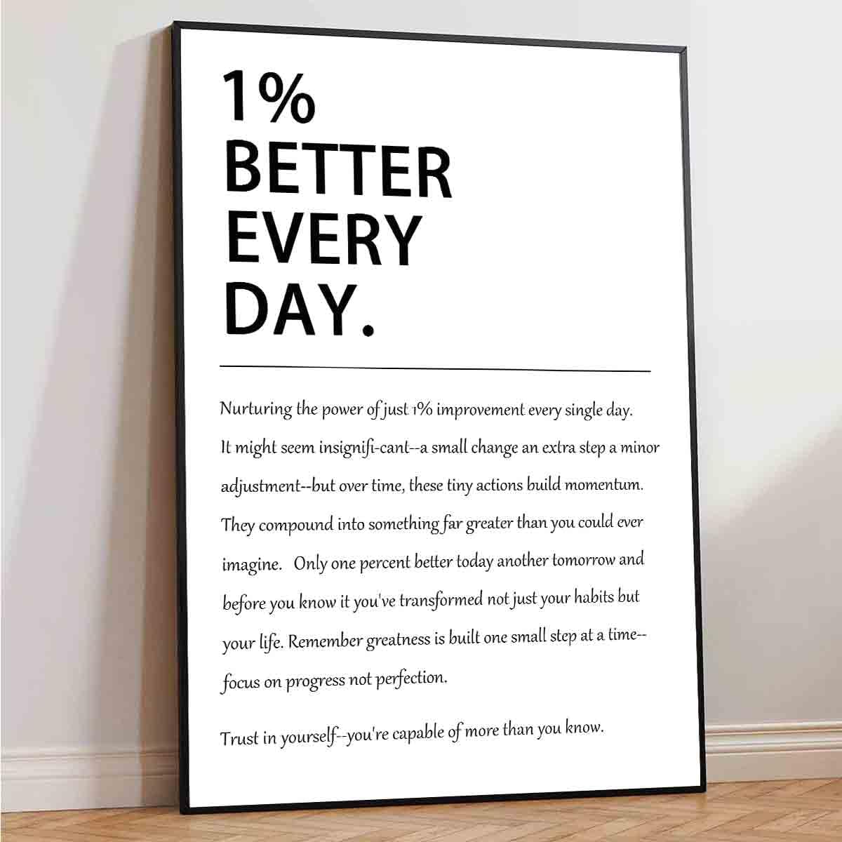 Vlolvfe 1% Better Every Day Motivational canvas Wall Art Inspirational Wall 16x24inch no frame