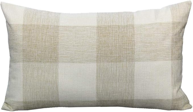 VAKADO 12x20 Inch Farmhouse Throw Pillow Covers Beige White Buffalo Plaids Decorative Farm Retro Checkers Linen Lumbar Cushions Home Decor for Sofa Couch Set of 2