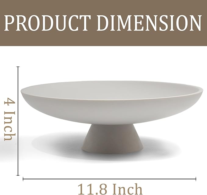 LIN CHUAN Large Decorative Bowl, Modern Resin Pedestal Bowl for Home Decor, Stylish Fruit Bowl for Kitchen Counter, Chic Key Holder for Entry Table, Grey