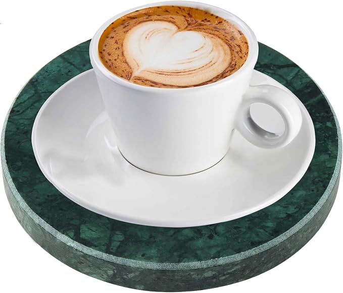 8 PCS 4 Inches Marble Coasters, Round Stone Decorative Modern Coasters with Non-Slip Bottom for Glasses, Cups, Mugs, Emerald