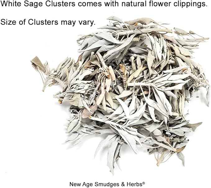 1 LB-Premium Organic California White Sage Leaves/Clusters. Use for Home Cleansing Rituals, Meditation, Smudging Rituals. Packaged in USA by New Age Smudges & Herbs®