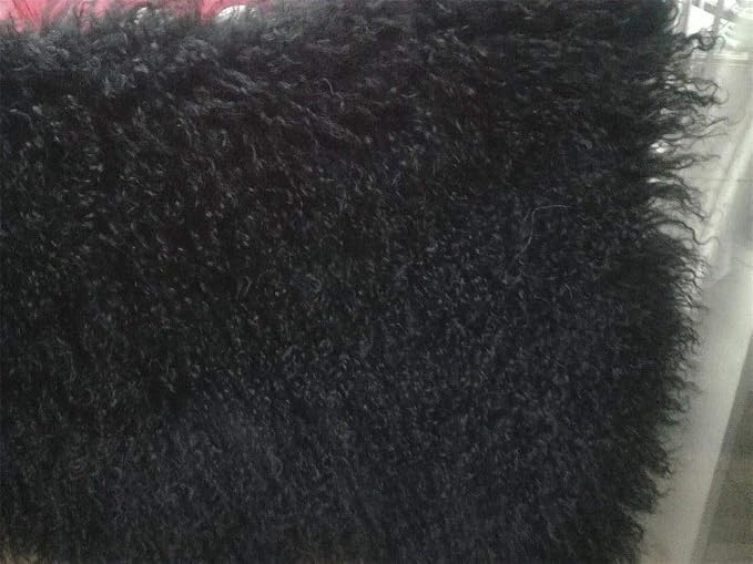 Seek4comfortable Real Tibetan Mongolian Lamb Sheepskin Wool Fur Super Soft Plush Leather Pillowcase Cushion Cover,Black, 18x18 inch