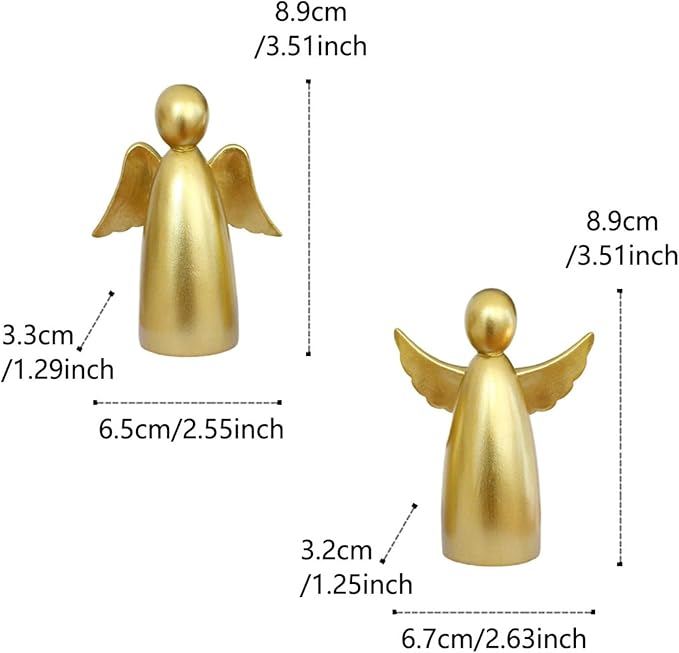 OwMell Set of 2 Cherubs Angels Resin Statue Figurine, Indoor Home Decoration, Adorable Angel Sculpture Memorial Statue 4" - Minimalist Gold
