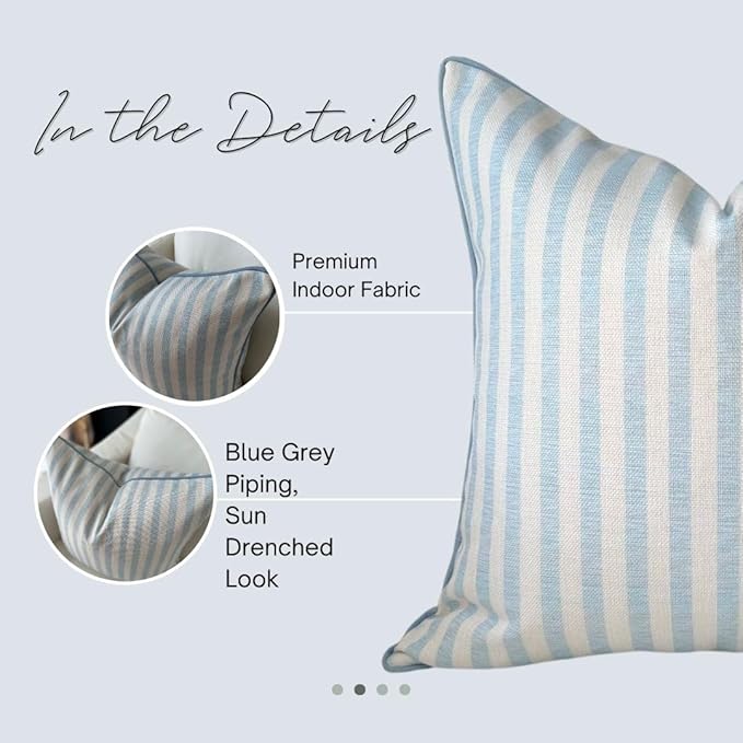Jillien Harbor Throw Pillow for Home Harvey Striped Style Pillow Cover Coastal Grandmillennial Pillow Cover 20" x 20" Grandmillennial Home Decor Coastal Home Decor