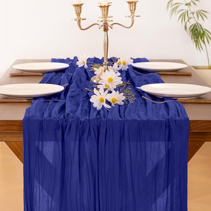 Socomi Royal Blue Easter Spring Cheesecloth Table Runner Boho Rustic Gauze 120 inch 10FT Cheese Cloth Runner for Wedding Party Baby Shower Birthday Home Decor Holiday Decorations