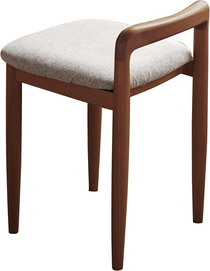 Vanity Stool Oak Wood Vanity Chair, Wooden Chair for Vanity with Upholstered Cushions for Living Room, Bedroom, Walnut