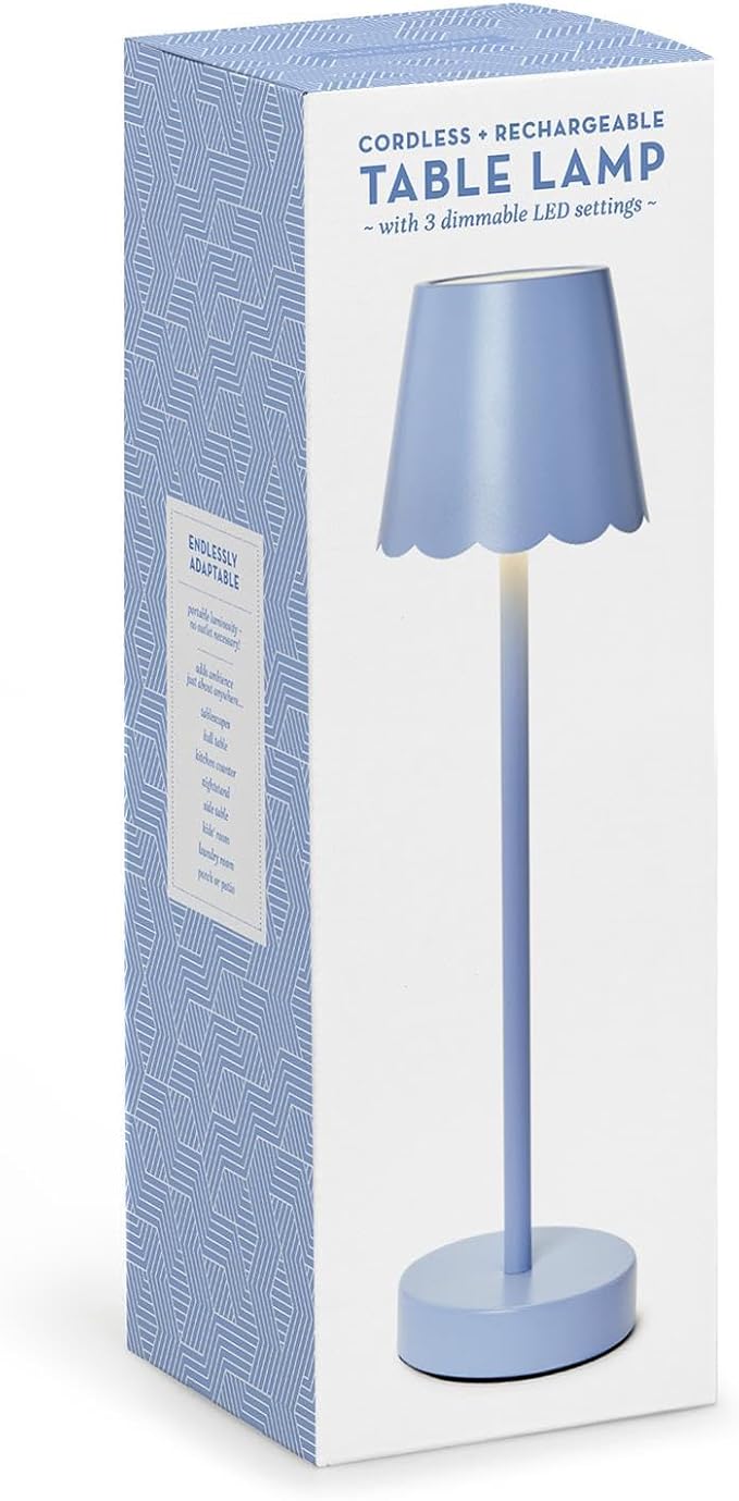 Two's Company Scalloped Edge Shade LED Cordless Table Lamp, 14-Inch, Blue