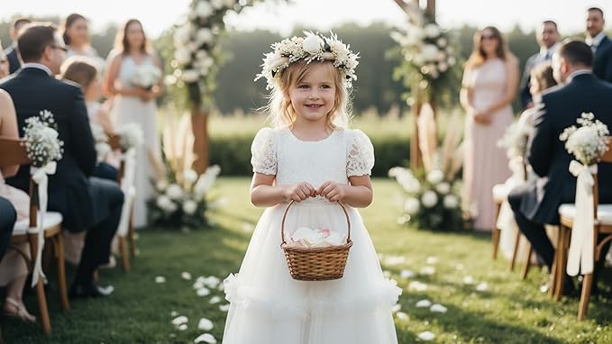 Rustic Preserved Dried Flower Crown with Cream Roses Natural Floral Headband for Young Little Flower Girls Kids Flower Headpiece