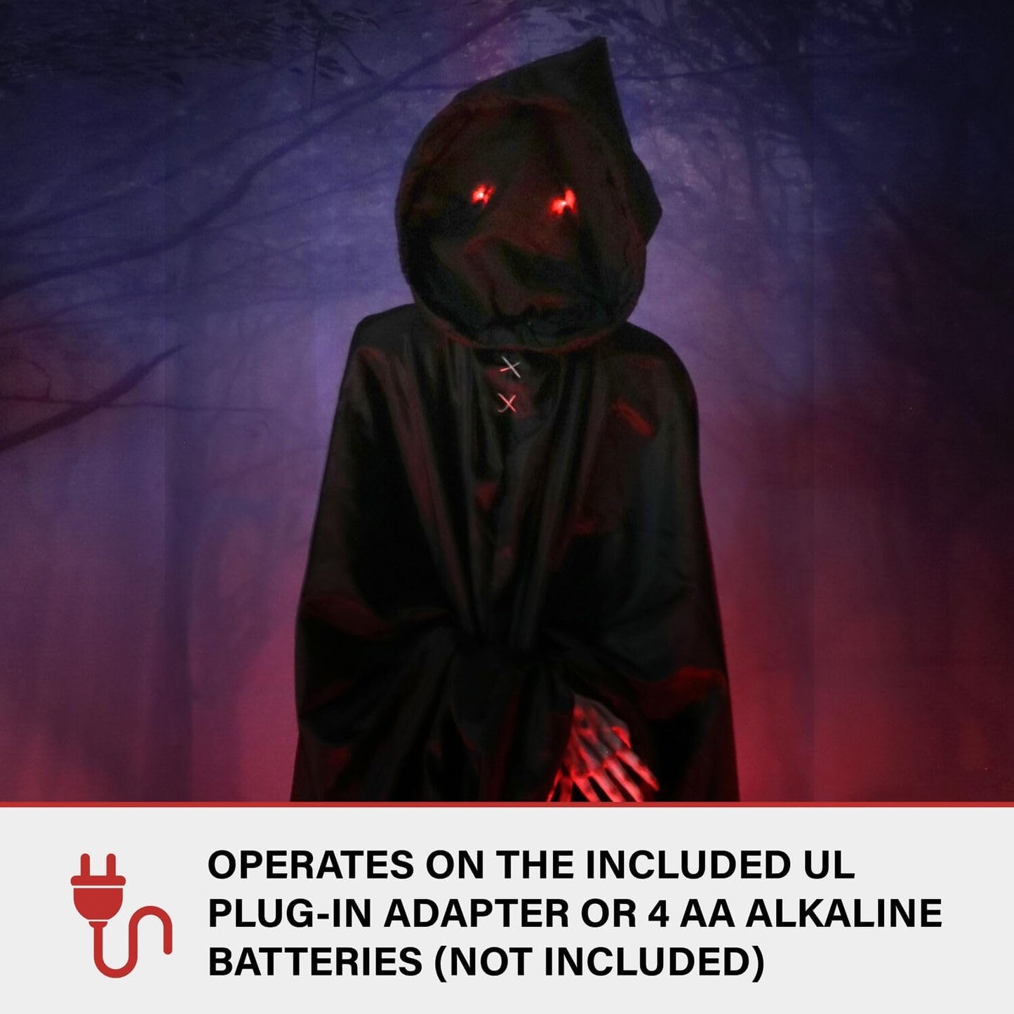 Haunted Hill Farm Motion-Activated Lurching Demon Reaper by Tekky, Lunging Scare Prop Halloween Animatronic for Indoor or Covered Outdoor Creepy Halloween Decorations, Plug-in or Battery Operated