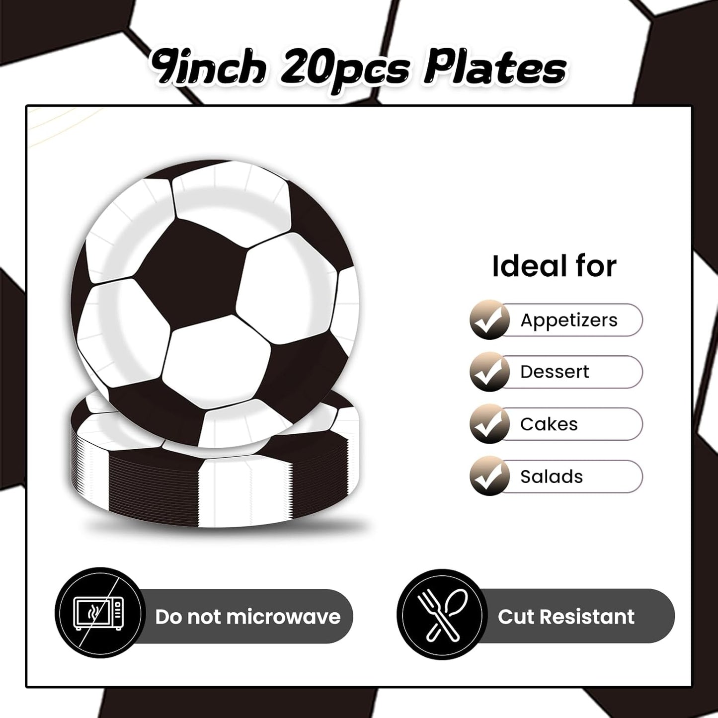 Soccer Ball Party Paper Plates and Napkins Disposable 9 inch 20 pcs Dessert Cake Plates & 20 pcs Napkins Tableware for Fruit Cake Party Decorations