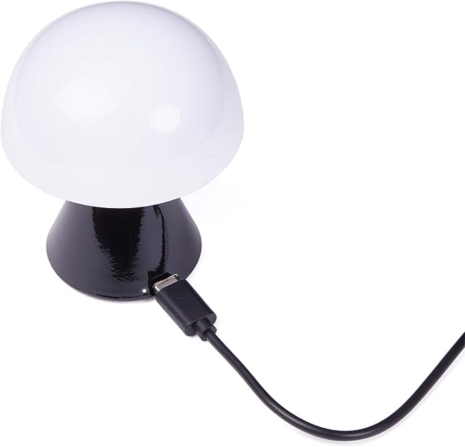 Lexon Mina Small Mushroom Lamp - LED Portable Bedside Light for Bedrooms, Kids & Nursery - Rechargeable with 12h Autonomy & Memory Dimmer, Aluminum - Glossy Black