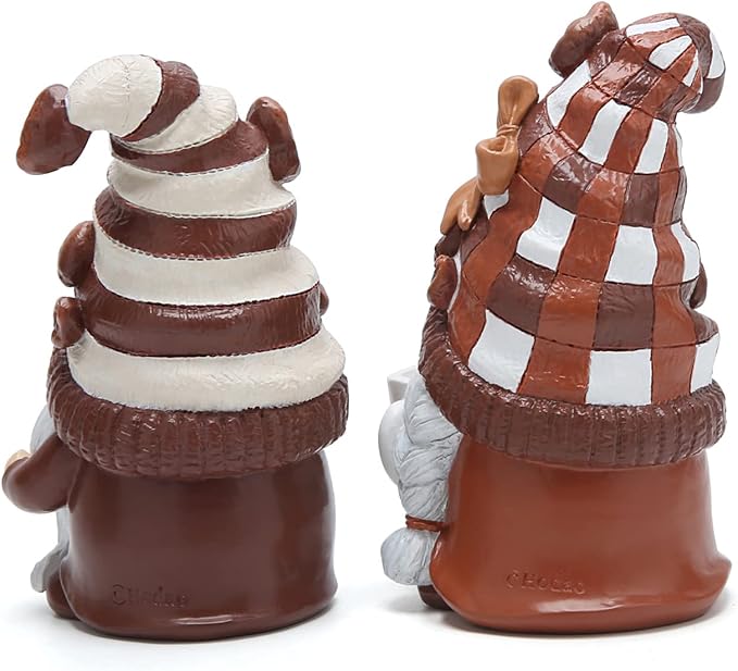Hodao Gnome Decor Set of 2 Resin Coffee Lover Gifts with Mug, Cute Tiered Tray Figurines for Kitchen Shelf, Farmhouse Countertop, Desktop Accent, Spring Home Display