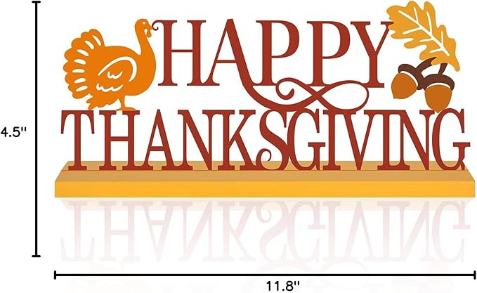 COCHIE Metal Happy Thanksgiving Sign, Fall Leaves Turkey Table Centerpieces Decorations for Home, Office, Shelf, Mantel, Indoor, Traditional Party Supplies Decor (Thanksgiving)
