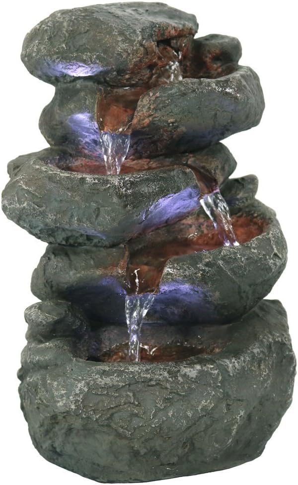 Sunnydaze Tabletop Water Fountain - Stacked Rocks 10.5 Inch Relaxing Desktop Water Fountain with LED Lights - Office, Bedroom, Living Room