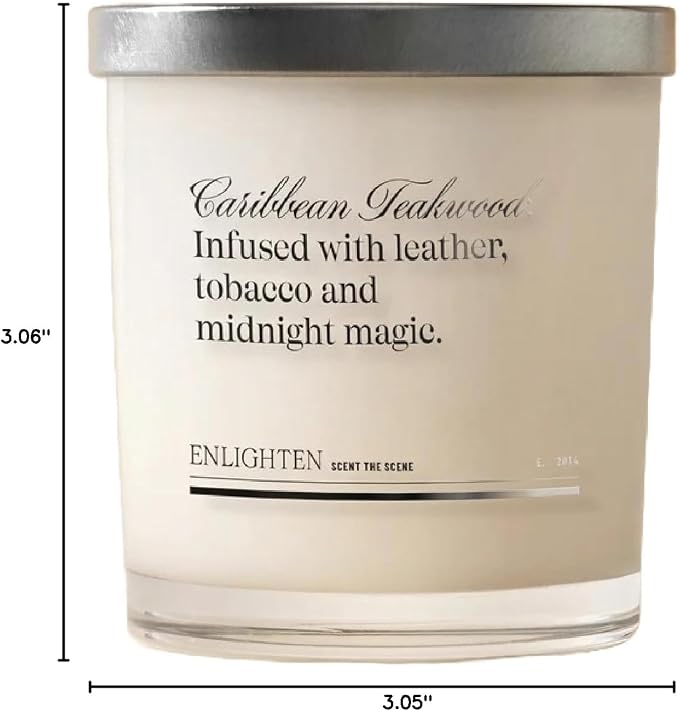 Enlighten Caribbean Teakwood Candle | Luxurious Leather, Black Pepper, Tobacco Scent | Double Scent Load for Enhanced Aroma | Eco-Friendly, Hand-Poured Soy Wax | 12oz Glass Tumbler | Made in USA