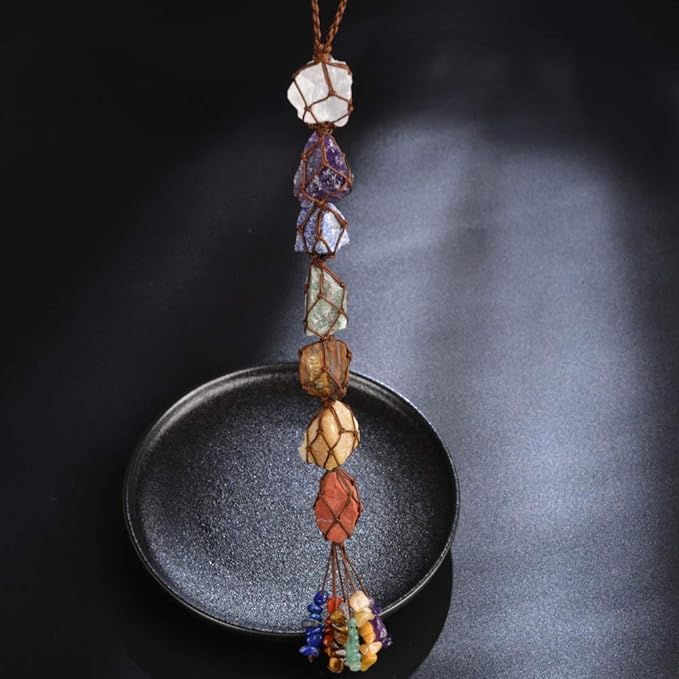 Anjiucc Handmade Hanging Ornaments 7 Chakra Raw Stones Home Decoration Feng Shui Ornament Yoga Meditation car Decoration