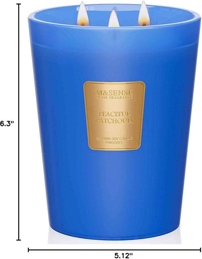 M&SENSE Peaceful Patchouli Soy Candle, 35oz 3-Wick, Yoga Scented Candles | 150H Slow Burn, Non-Toxic, Large, Meditation Home Fragrance, Stress Relief, Relaxing, Calm Housewarming Gift