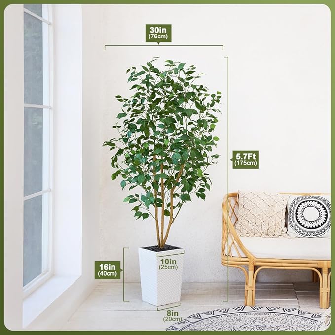 VeriNatural 6ft Artificial Ficus Tree-Tall Faux Tree with Pebbles & Planter UV Resistant Potted Fake Plant with Silk Leaves & Real Wood Trunk-Indoor Outdoor Floor Plant for Home,Living Room,VN129