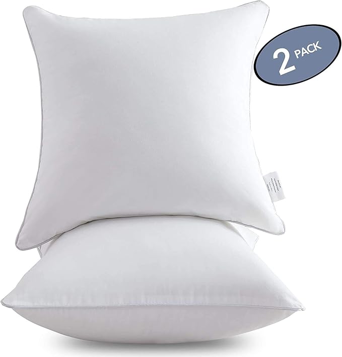 Leeden 18 x 18 Pillow Inserts (Set of 2) - Throw Pillow Inserts with 100% Cotton Cover - 18 Inch Square Decorative Pillows for Sofa, Couch, Bed and Home Decor