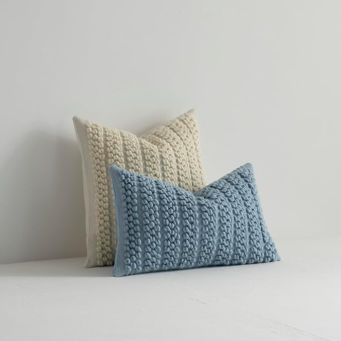 DEZENE Wool Boucle Throw Pillow Cover Premium Chic Accents Square Textured Decorative Pillow Case for Living Room Couch Sofa Home Decor 18"x18" Beige