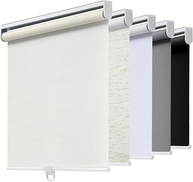 AOSKY Cordless Roller Shades Blackout Blinds for Windows Room Darkening Rolled Up Shades with Spring System, UV Protection Window Shades Door Blinds for Home and Office (28.5" W x 72" H, Ivory)