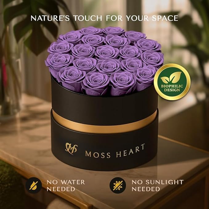 20 Mini Preserved Roses, Round Luxury Gift Box, Real Forever Roses Last 1+ Year, Premium Romantic Gift for Women, Wife, Girlfriend, Mother’s Day, Birthday, Anniversary, Valentine’s Day
