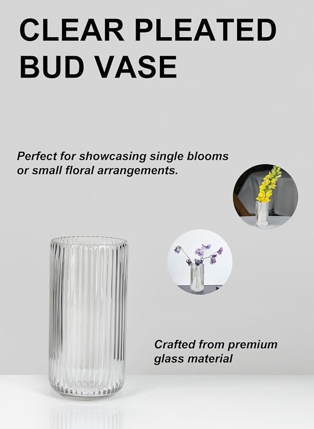 Serene Spaces Living Clear Pleated Glass Votive Holder, Decorative Centerpiece for Wedding, Christmas, Thanksgiving, Party, Dining Table, Living Room, Home Décor, Measures 8" Tall