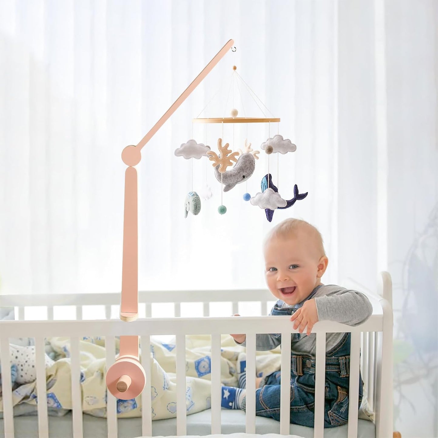 HI BABY MONMENT Crib Mobile Arm - Baby Mobile Hanger with 2-Height Settings Adjustable, Stabilizing Attachment for Added Safety, Mobile Arm for Crib, Sturdy & Secure Design for Nursery Mobile