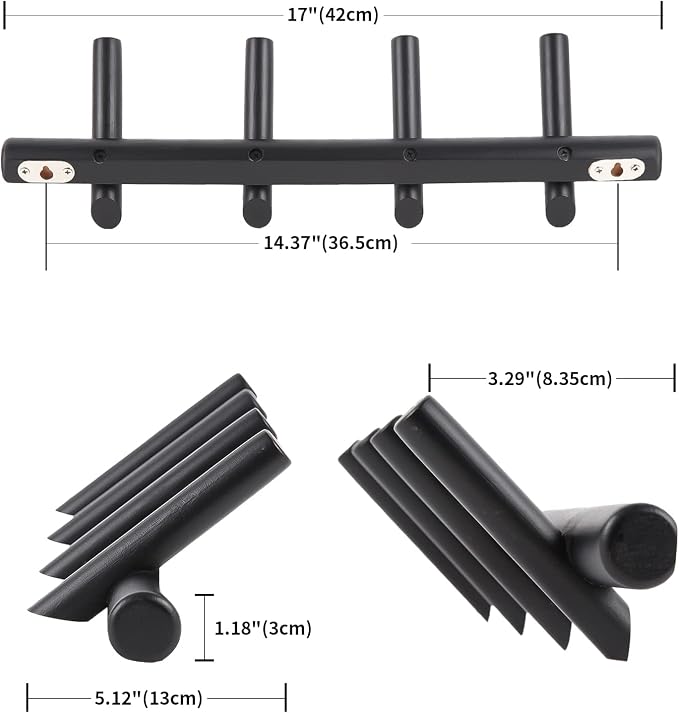 KYSMOTIC Modern Wood Coat Rack - Wall Mounted - Black 4 Peg Coat Hooks - Hanging Clothes Robes Towels Hats