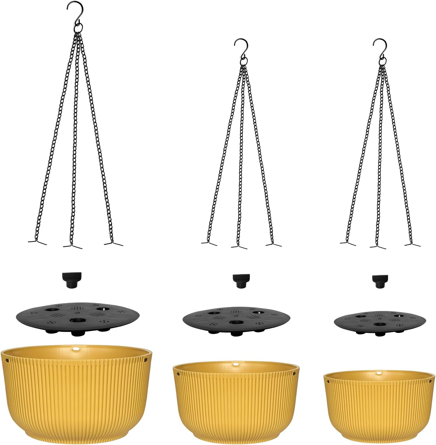 Hanging Planters 9/10/11 Inch for Indoor Plants, 3 Pack Plant Hanger Outdoor with Drainage Holes, Self Watering Hanging Basket Flower Pot for Garden Home Decor, Yellow
