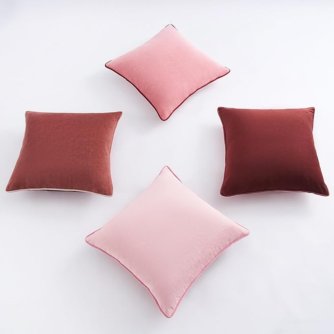 MONDAY MOOSE Decorative Throw Pillow Covers Cushion Cases, Set of 4 Soft Velvet Modern Double-Sided Designs, Mix and Match, Pillow Inserts Not Included (22x22 inch, Pink/Dark Pink)