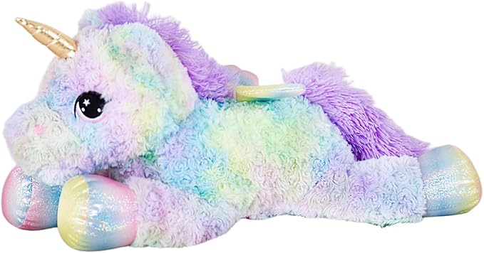FFxiong 24 Inch Rose Rainbow Colors Unicorn Stuffed Animal Plush Toy with Wings Soft Cute Large Unicorn Plushies Animals Pillow Gift for Children Boy Girl Kids Birthday Valentine Room Decorations