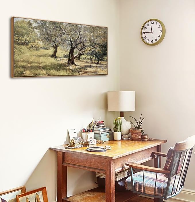 DJSYLIFE Framed Olive Grove Wall Art, Vintage Landscape | 20x40 Inch Tree Canvas Print, Solid Wood Frame, Ready to Hang, Farmhouse Decor for Living Room, Bedroom, Above Bed