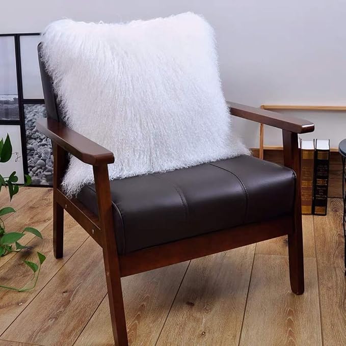 100% Real Mongolian Lamb Fur Cushion Cover/Pillowcase (26x26inch, White)