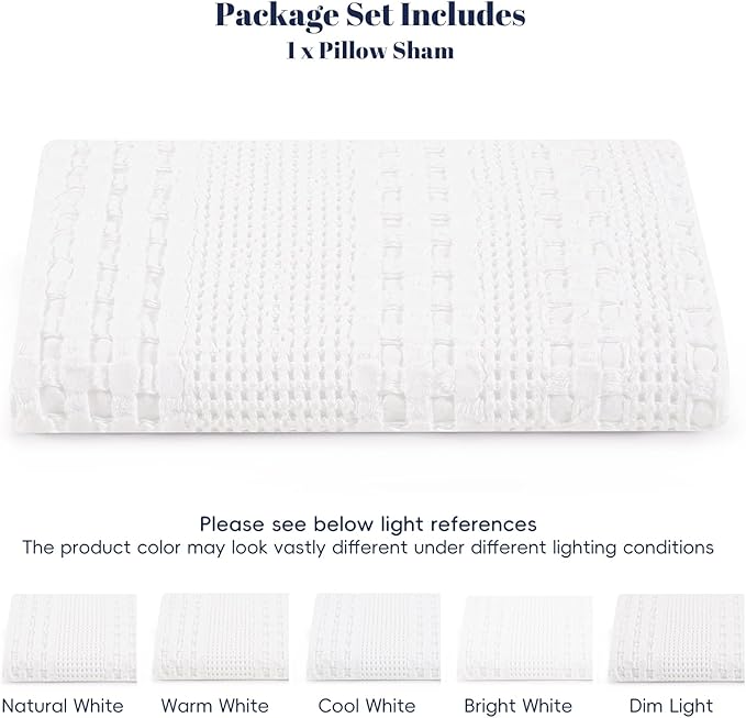 PHF 100% Cotton Waffle Body Pillowcase with Zipper, 1 Pack 20" x 54" Soft Skin-Friendly Pillow Sham, No Filling, Aesthetic Woven and Breathable Waffle Weave Body Pillow Cover for Bed, White