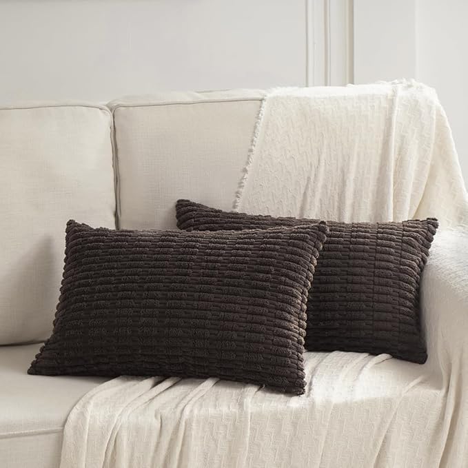 Fancy Homi 4 Packs Decorative Throw Pillow Covers for Living Room Couch Bed, Modern Farmhouse Boho Home Décor Accent Cushion Case, 24" x 14" (Pack of 4), Dark Brown