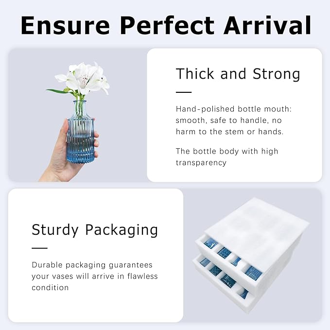 SUPMIND 16pcs Glass Bud Vase Set, Small Blue Flower Vases for Centerpieces in Bulk, Mini Vintage Vase for Wedding, Home Decor, Table Decoration