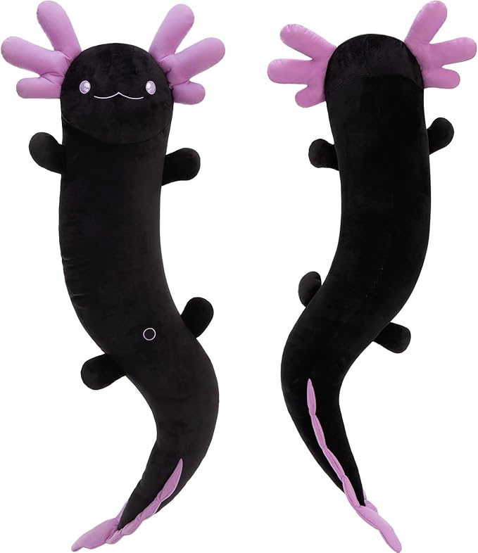 MaoGoLan 48" Giant Axolotl Plush Body Pillow, Large Black Axolotl Stuffed Animal Toy for Kid Girl Boy, Soft Salamander Plush Toy Glow in The Dark, Holiday Birthday Easter Baby Shower Decor Gift