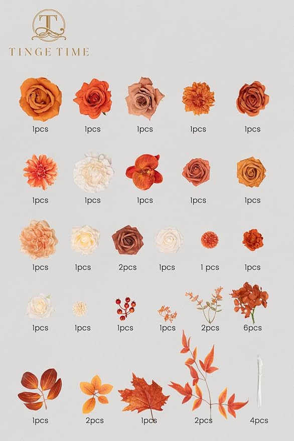 TINGE TIME Roses Artificial Flowers Orange Faux Flowers Bulk for DIY Bridal Wedding Bouquets Baby Shower Fall Centerpiece Table Home Decorations