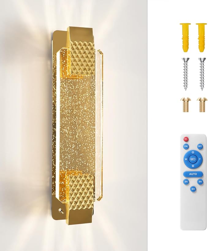 camuucci Battery Operated Wall Sconce, Rechargeable Gold Light 1 Pack | Wireless Wall Lamp with 12000mAh Battery,Not Hardwired Wall Fixture for Bedroom Living Room - 14.5 Inches