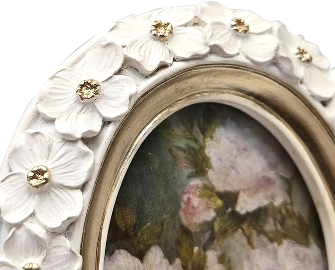 SYLVIA'S SHOP 2.5x3.5 Small Vintage Oval Picture Frame, Mini Antique White Ornate Photo Frame, for Tabletop and Wall Display, Decorative Floral Design Retro Home Decor, Photo Gallery Art