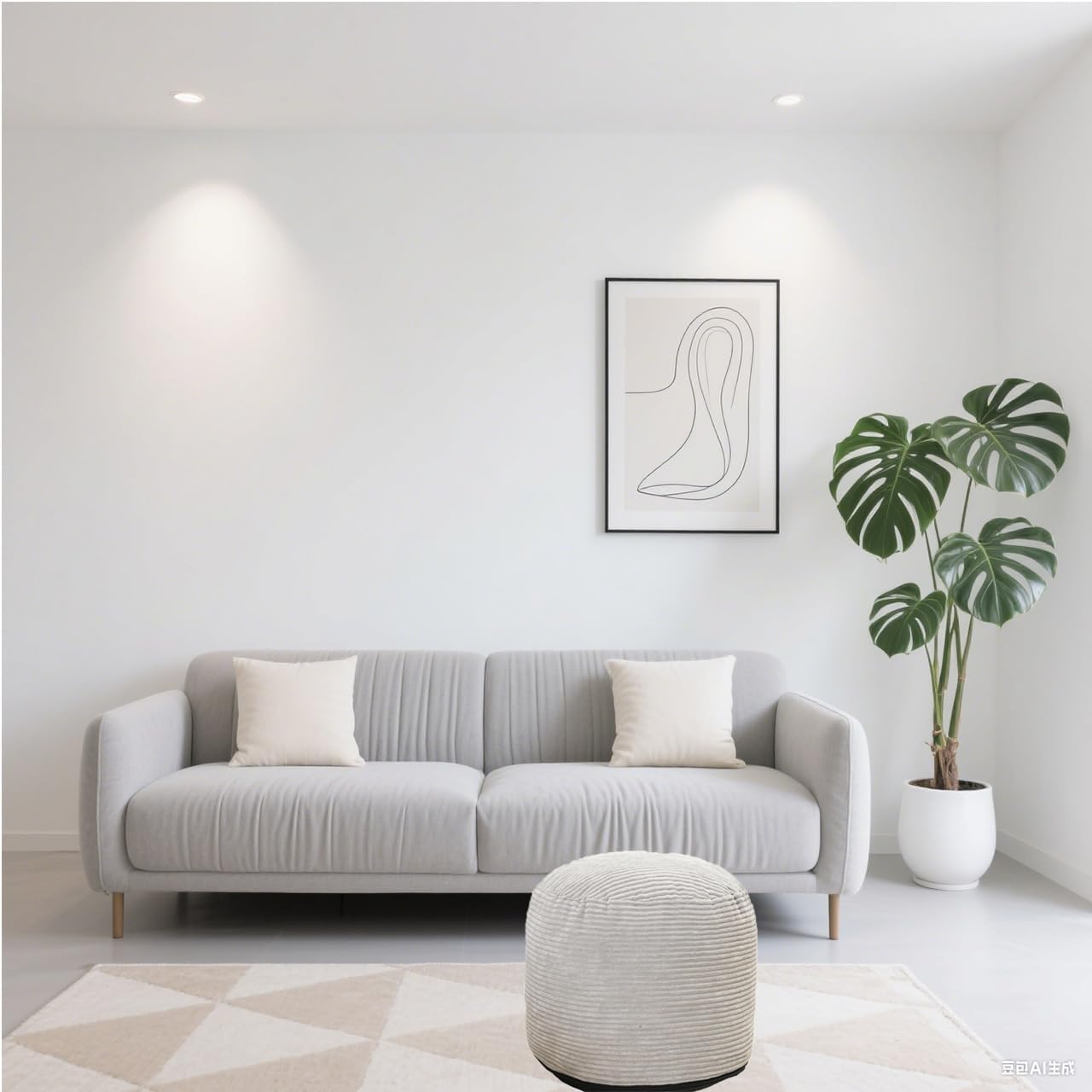 Round Stuffed Pouf Ottoman, Foot Stools Ottoman,Corduroy Poufs with Foam Chunk Filling, Furry and Fluffy Storage Ottomans, 20 X 15 Floor Poufs Foot Rest for Living Room