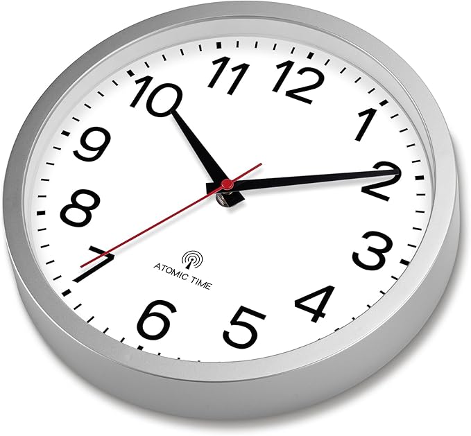 AKCISOT Atomic Silver Wall Clock Analog Clocks Battery Operated Clock for Bedroom Office Classroom Living Room(10 Inch)