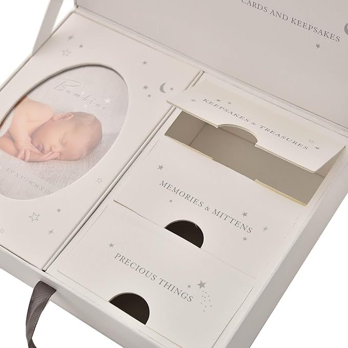 Happy Homewares Beautiful Bambino Baby White Keepsake Box with Drawers - Sometimes The Littlest Things - Perfect for Storing Baby's First Tooth or Curl