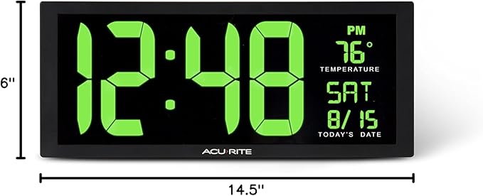 AcuRite 75155M 14.5" Large Green LED Digital Clock Inch, Green