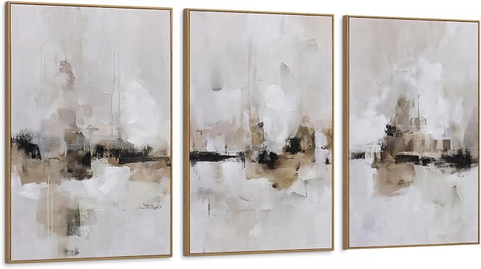 Abstract Neutral Textured Framed Canvas Wall Art Set, Minimalist Wall Decor Art Prints, Modern Gray Beige Wall Painting Artwork for Living Room,Bedroom,Dining Room,Office, 16"x24"x3
