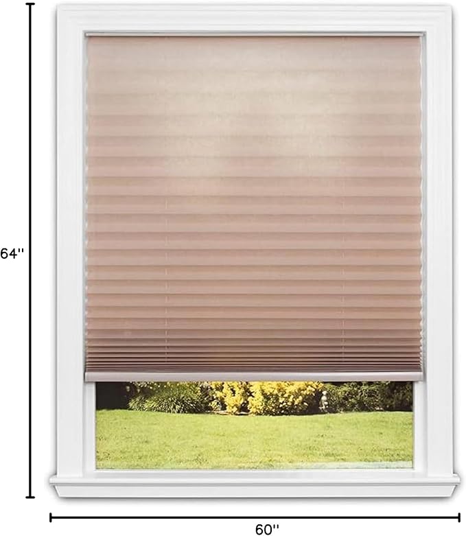 Redi Shade No Tools Easy Lift Trim-at-Home Cordless Pleated Light Filtering Fabric Shade Natural, 60" W x 64" L, (Fits windows 43"- 60")