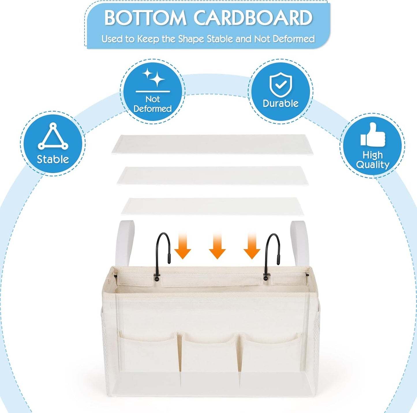 Bedside Storage Caddy/Bedside Hanging Storage Bag for Headboards Bunk Beds Dorm Rooms Book Phone Magazine Holder (New White)
